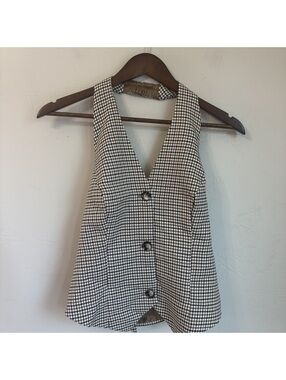 Belle Poque Vintage Style Gingham Check Halter Vest Top Black White Medium M